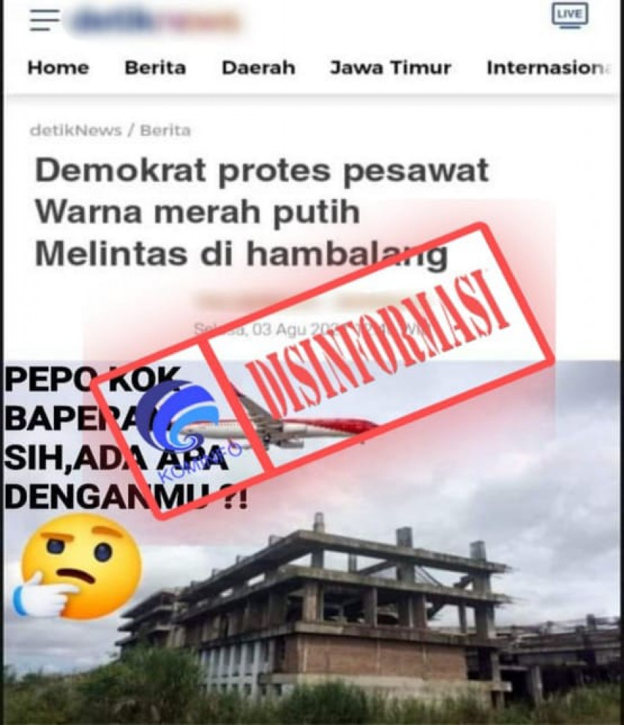 [DISINFORMASI] Partai Demokrat Protes Pesawat Warna Merah Putih Melintas di Hambalang